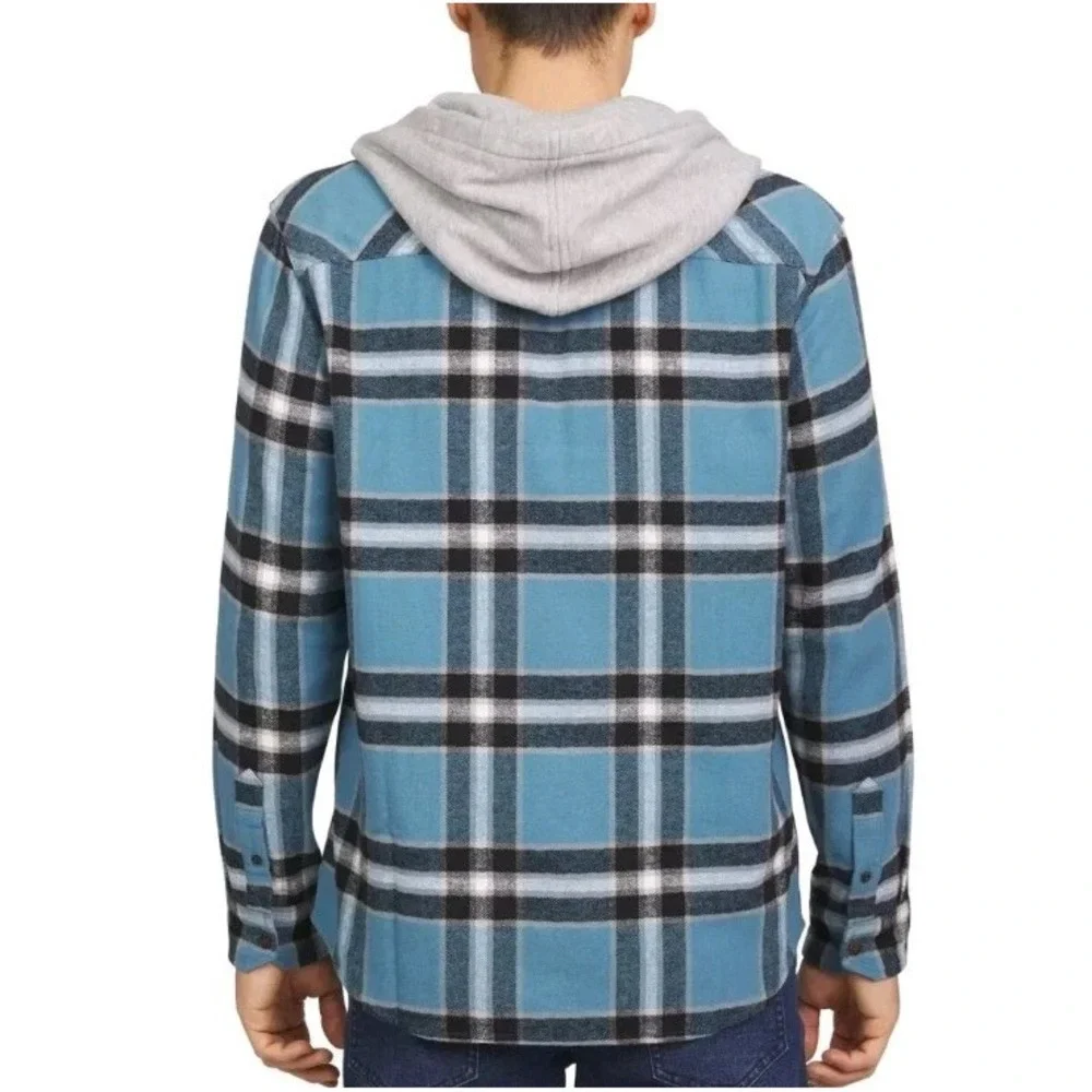 Quiksilver Men's Hooded Flannel, Hood With Drawstring, Midweight,‎ Blue Large